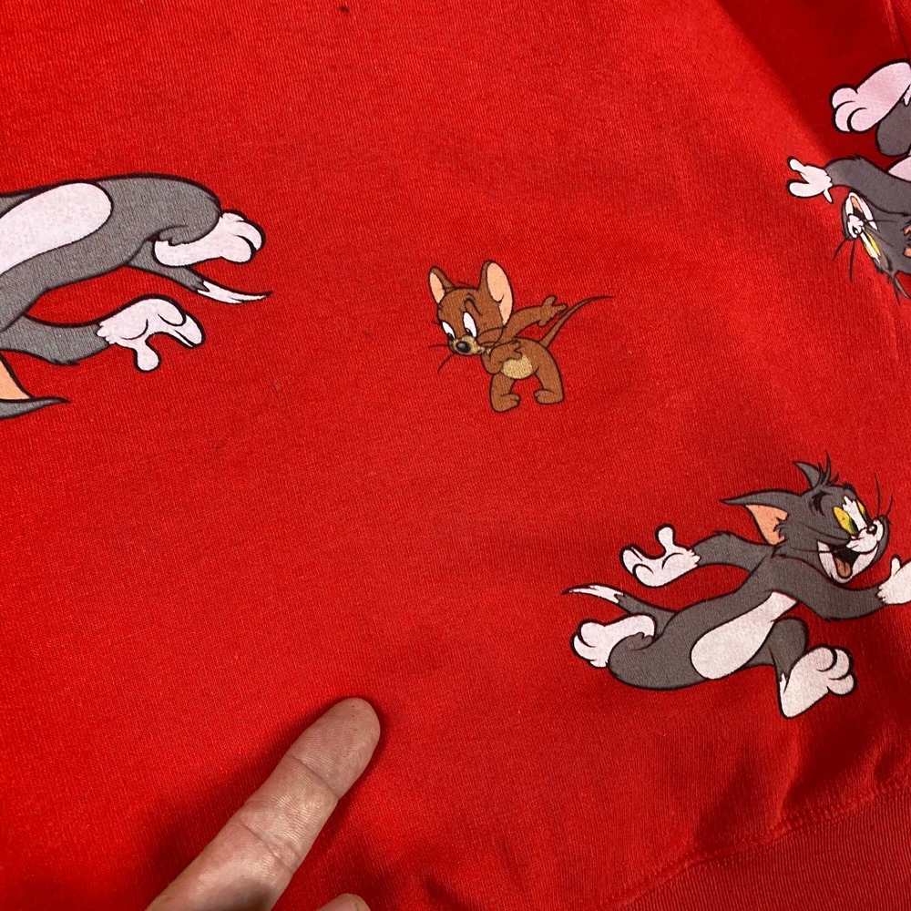 Tom and Jerry All Over Print Sweatshirt Unisex Medium Red Graphic Pullover 2020 - Picture 6 of 6